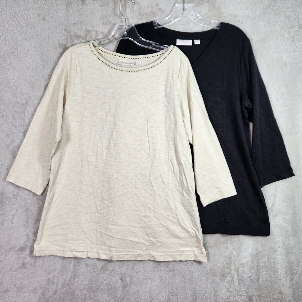 Belle Kim Gravel Medium Sand Bar Black 3/4 Sleeve V‎ Neck Slub Knit Top A689893